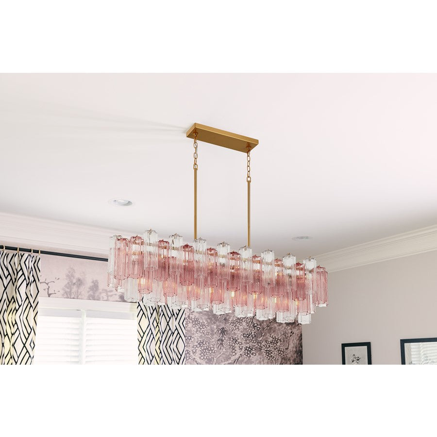 Crystorama Addis 14 Light Linear Chandelier, Brass/Gold/Spring