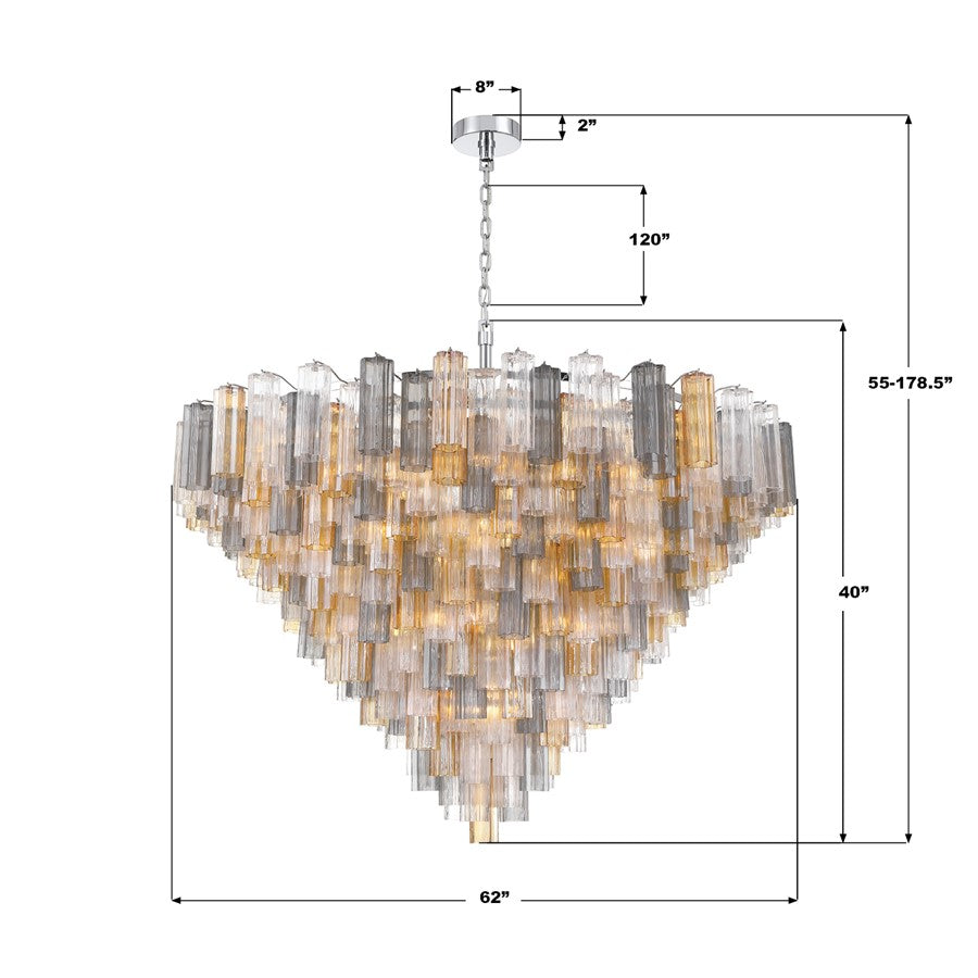 Crystorama Addis 40 Light 62" Chandelier, Polished Chrome/Autumn