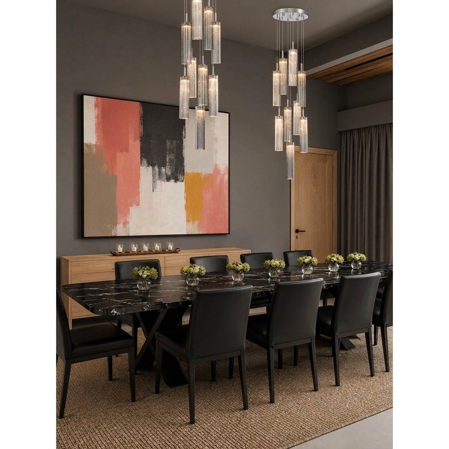 Crystorama Addis 12in 9-Light Pendant | Mid-Century Polished Chrome and Smoke Tronchi Glass | Entryway & Dining Room | 12 x 12 x 21 in | Model ADD-405-CH-SM