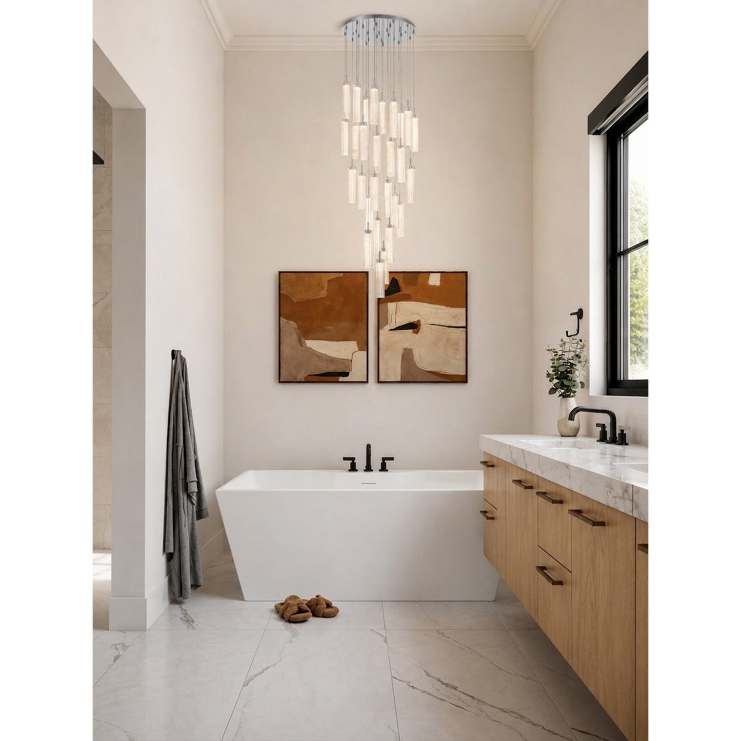 Crystorama Addis 26in 28-Light Pendant | Mid-Century Polished Chrome and Clear Tronchi Glass | Entryway & Staircase | 26 x 26 x 21 in | Model ADD-415-CH-CL