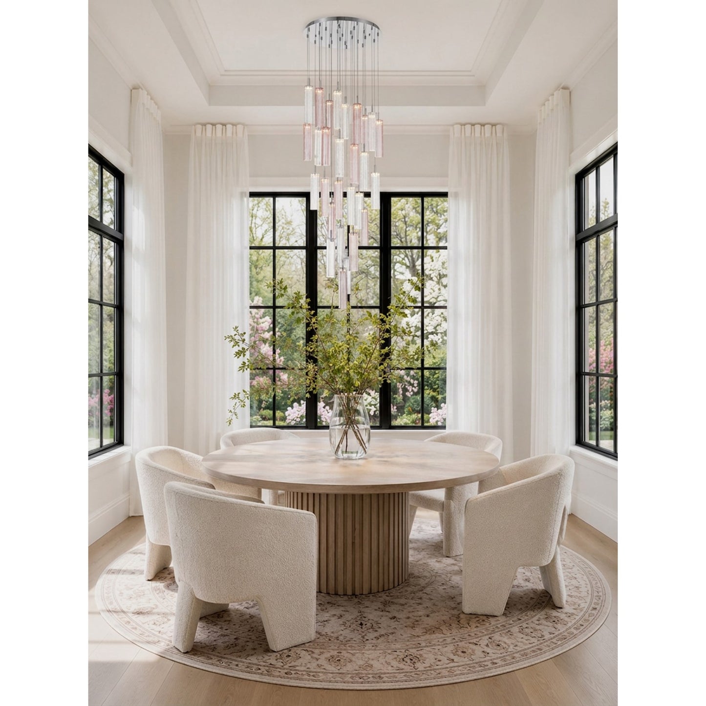 Crystorama Addis 26in 28-Light LED Pendant | Mid-Century Polished Chrome and Spring Tronchi Glass | Entryway & Dining Room | 26 x 26 x 21 in | Model ADD-415-CH-SP