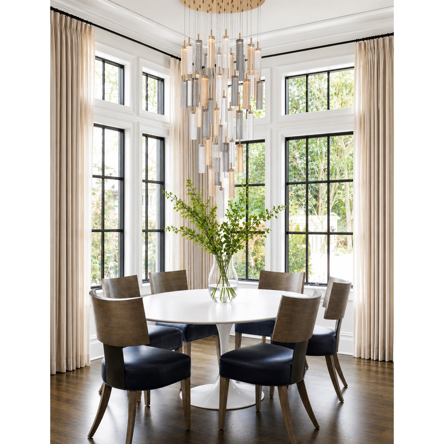 Crystorama Addis 36in 46-Light Pendant | Mid-Century Aged Brass Steel and Autumn Tronchi Glass | Entryway & Dining Room | 36 x 36 x 21 in | Model ADD-423-AG-AU
