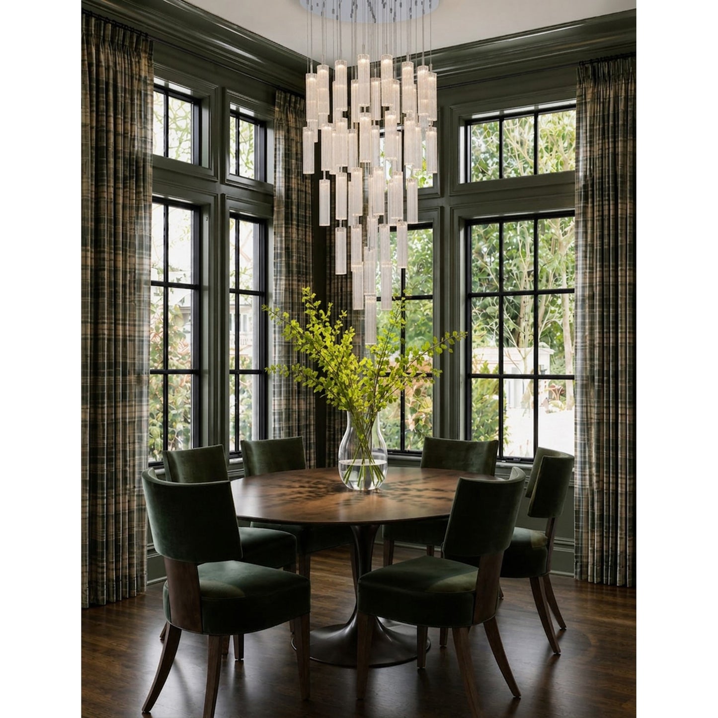 Crystorama Addis 36in 46-Light Pendant | Mid-Century Polished Chrome and Clear Tronchi Glass | Entryway & Dining Room | 36 x 36 x 21 in | Model ADD-423-CH-CL