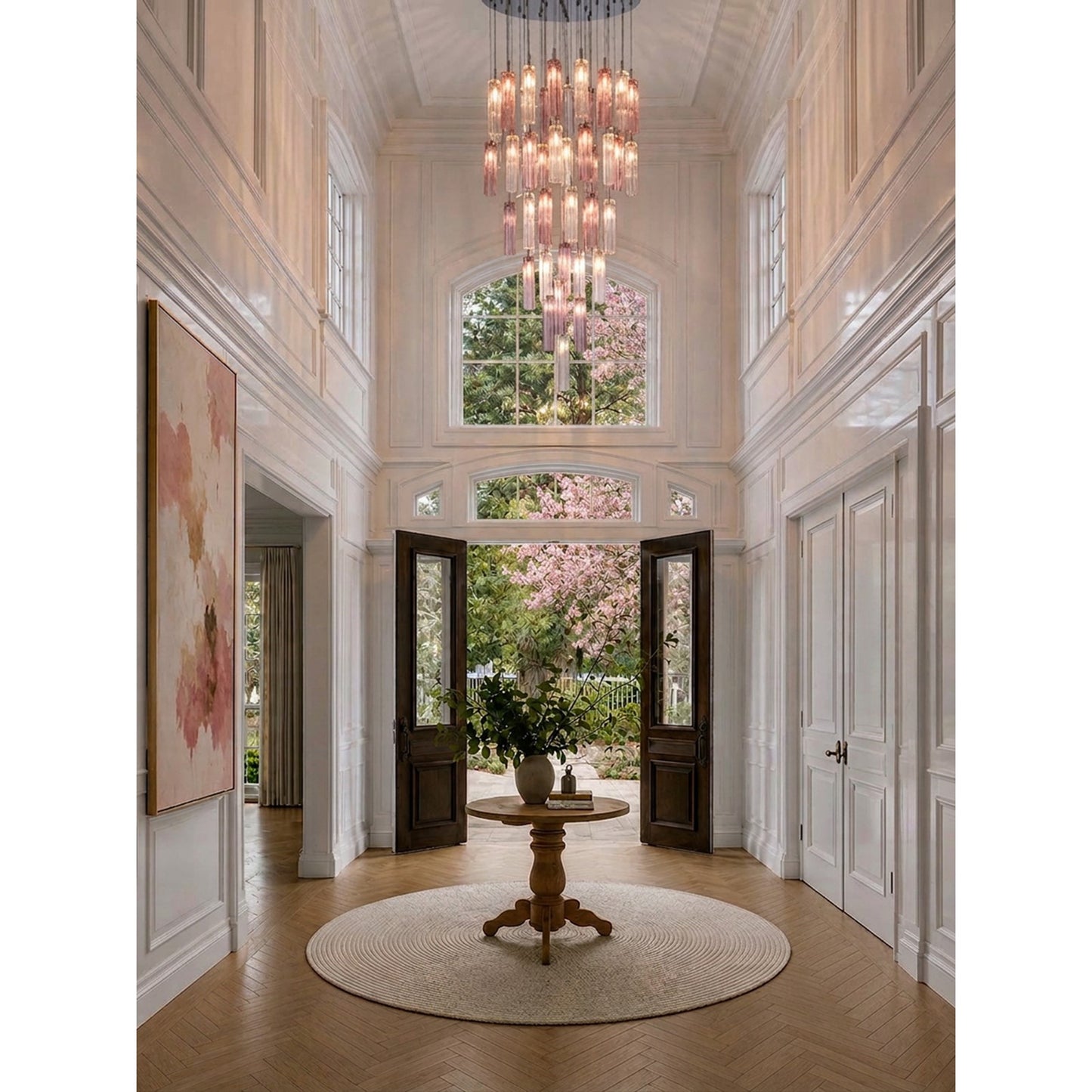 Crystorama Addis 36in 46-Light LED Pendant | Mid-Century Polished Chrome and Spring Tronchi Glass | Entryway & Dining Room | 36 x 36 x 21 in | Model ADD-423-CH-SP