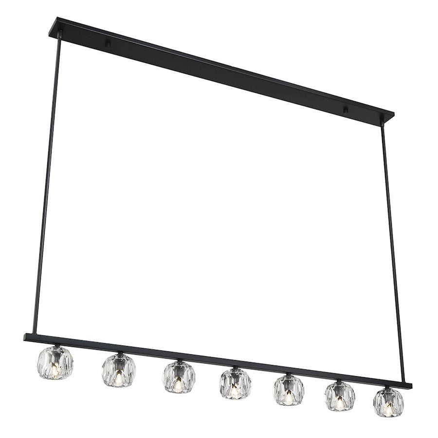 Crystorama Aragon 7 Light Linear Chandelier, Matte Black/Clear