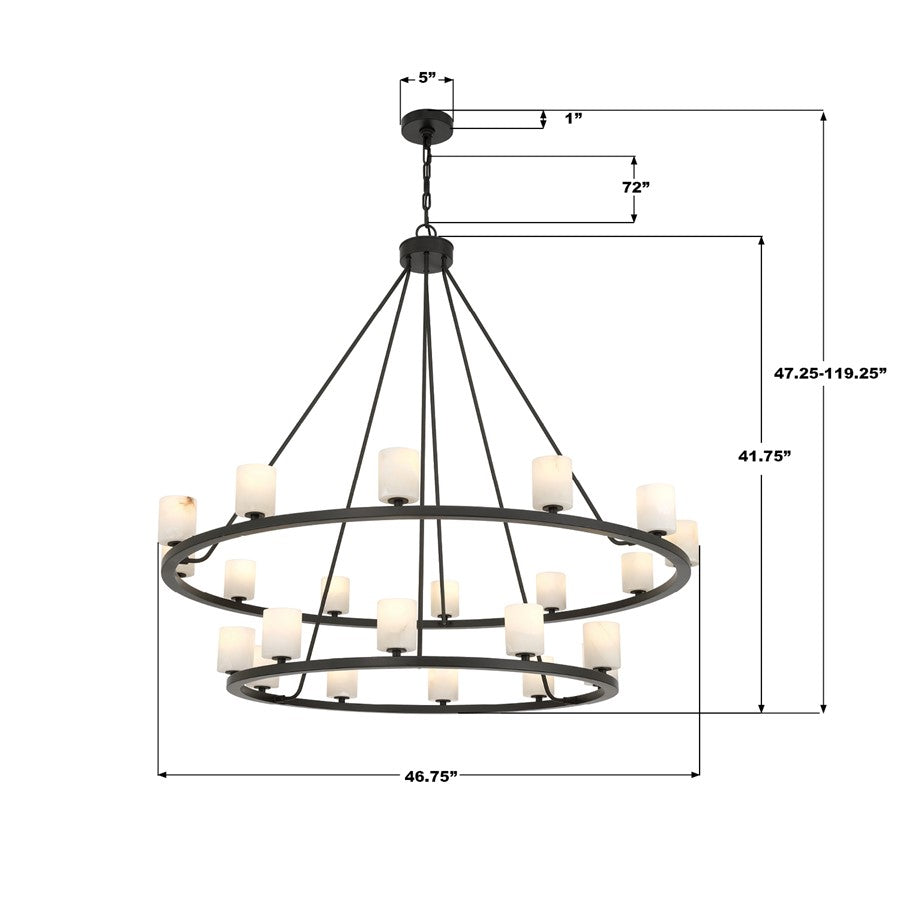 Crystorama Aragon 22Lt 46.75" Chandelier, Matte Black/White