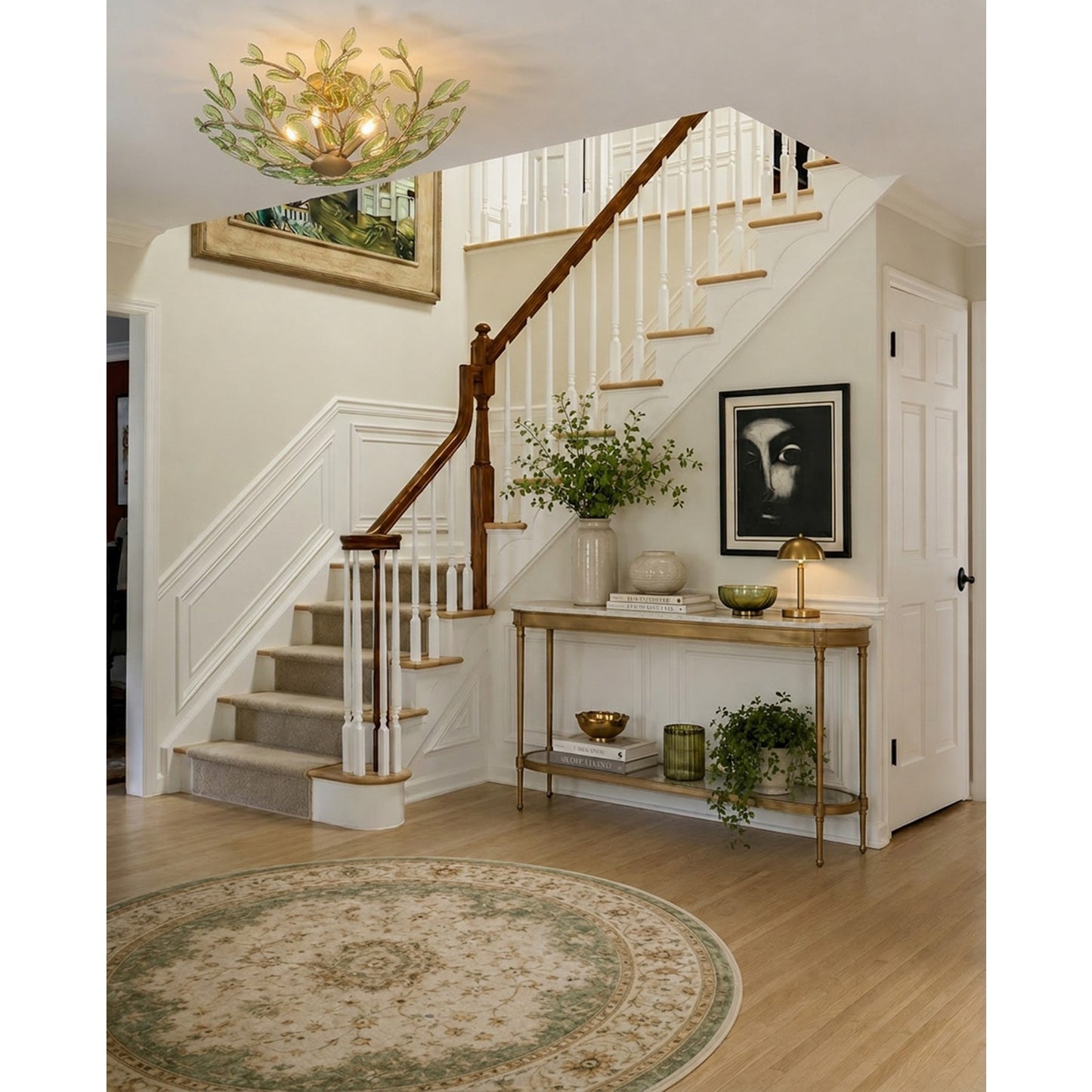 Crystorama Bridget 21.25in 4-Light Semi Flush Mount | Coastal Soft Gold and Green Floral Glass | Bathroom & Bedroom Ceiling Light | Model BGT-330-SG-GR