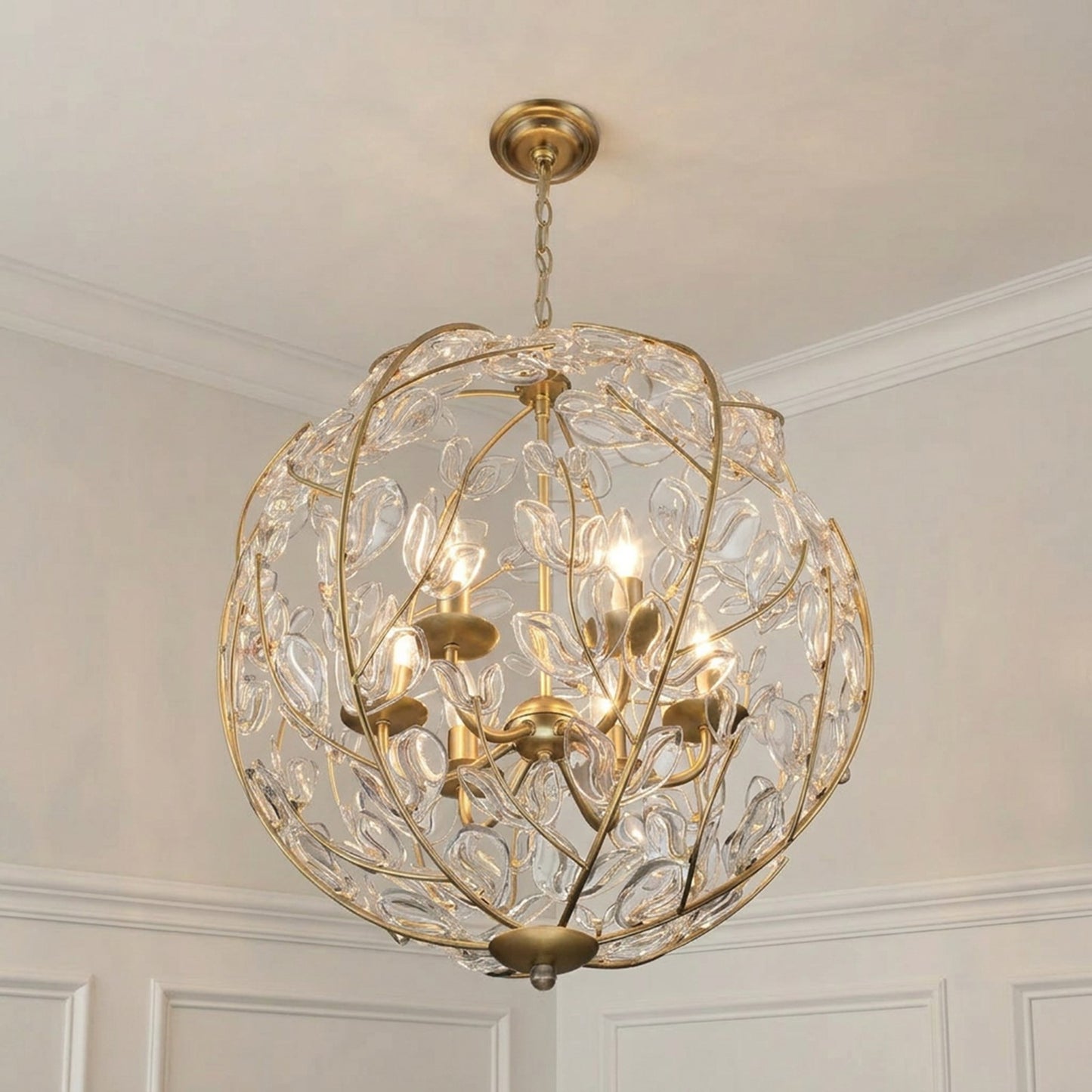 Crystorama Bridget 21in 6-Light Chandelier | Coastal Soft Gold and Clear Glass | Dining Room & Entryway | 21 x 21 x 23.75 in | Model BGT-335-SG-CL