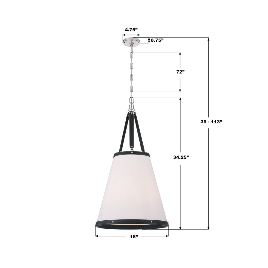 Crystorama Callahan 4 Light 18" Pendant, Polished Nickel/White