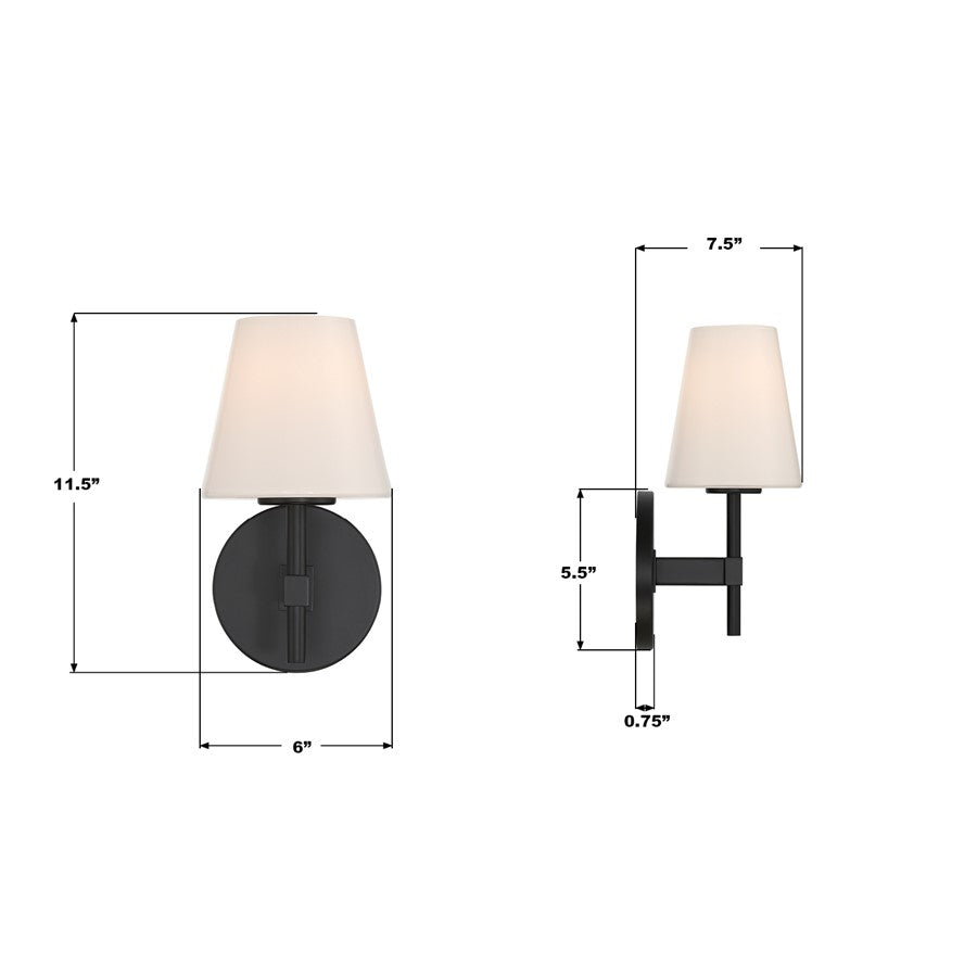 Crystorama Colton 1 Light 6" Sconce, Black/White