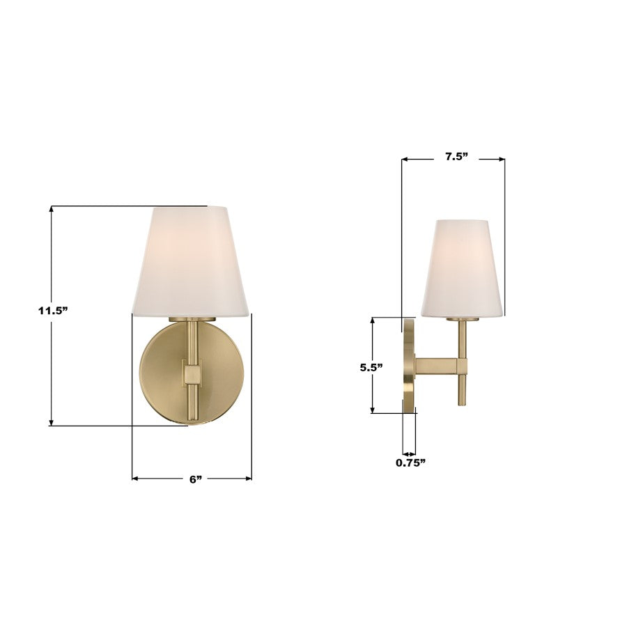 Crystorama Colton 1 Light 6" Sconce, Vibrant Gold/White