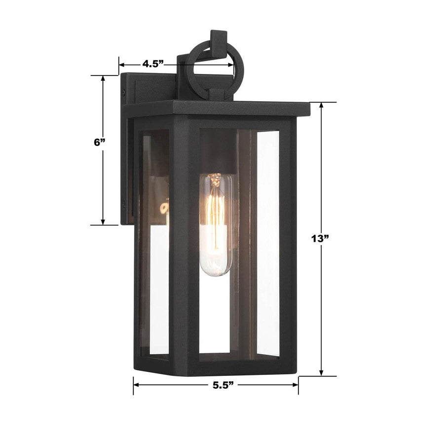 Crystorama Boadie 1 Light 13" Outdoor Sconce, Black
