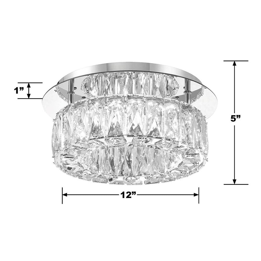 Crystorama Kinsley 1 Light 12" Flush, Silver/Chrome/Clear
