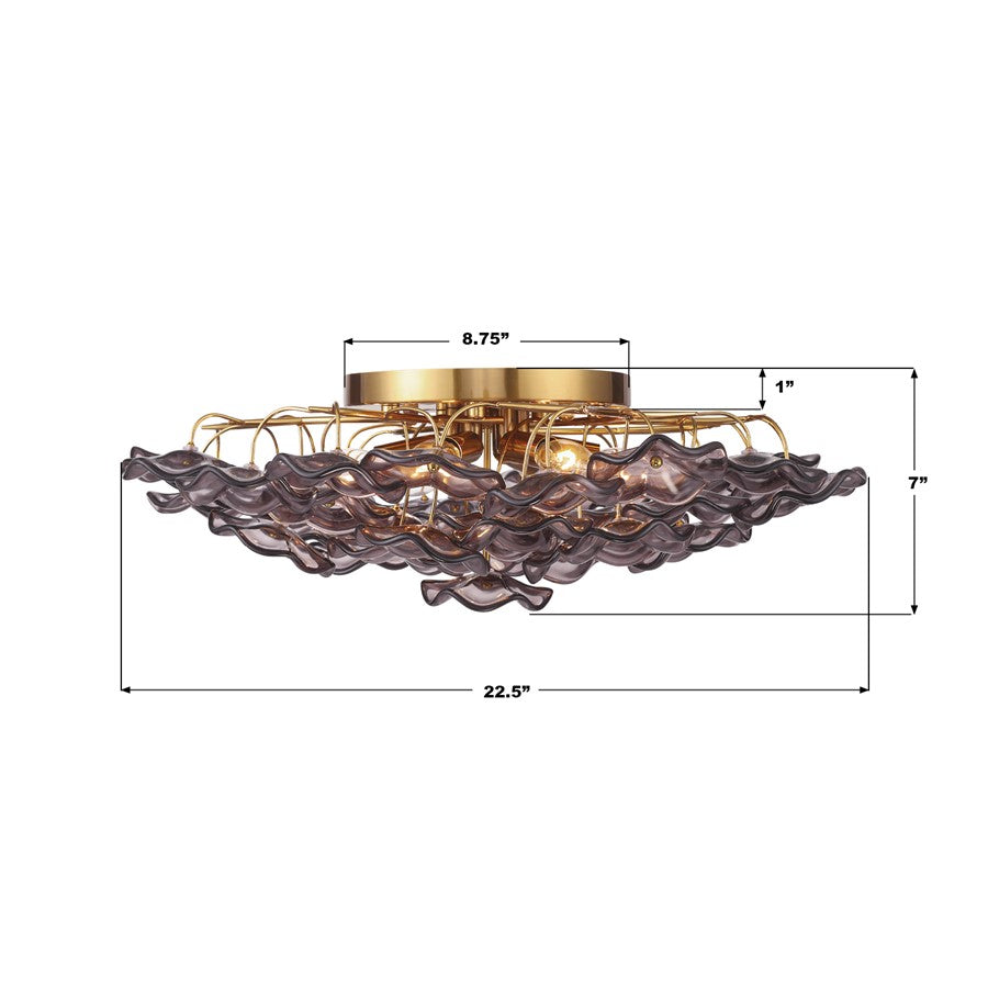 Crystorama Esme 6Lt 22.5" Semi Flush Mount, Aged Brass/Smoke