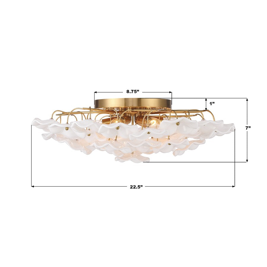 Crystorama Esme 6Lt 22.5" Semi Flush Mount, Aged Brass/White