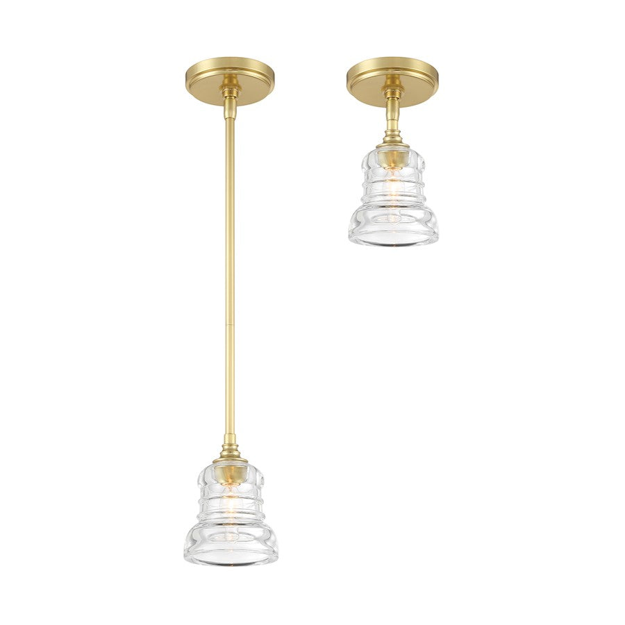 Crystorama Gregory 1 Light Mini Pendant, Aged Brass/Clear