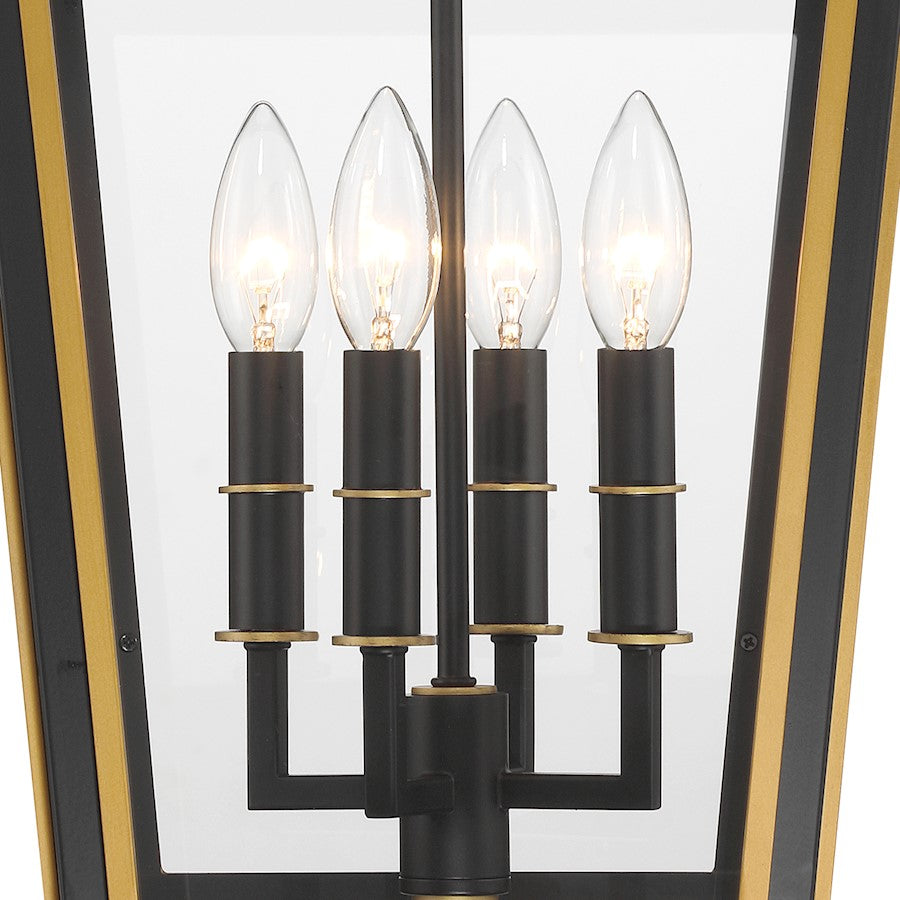 Crystorama Hawkins 4 Light Outdoor Pendant, Black/Textured Gold