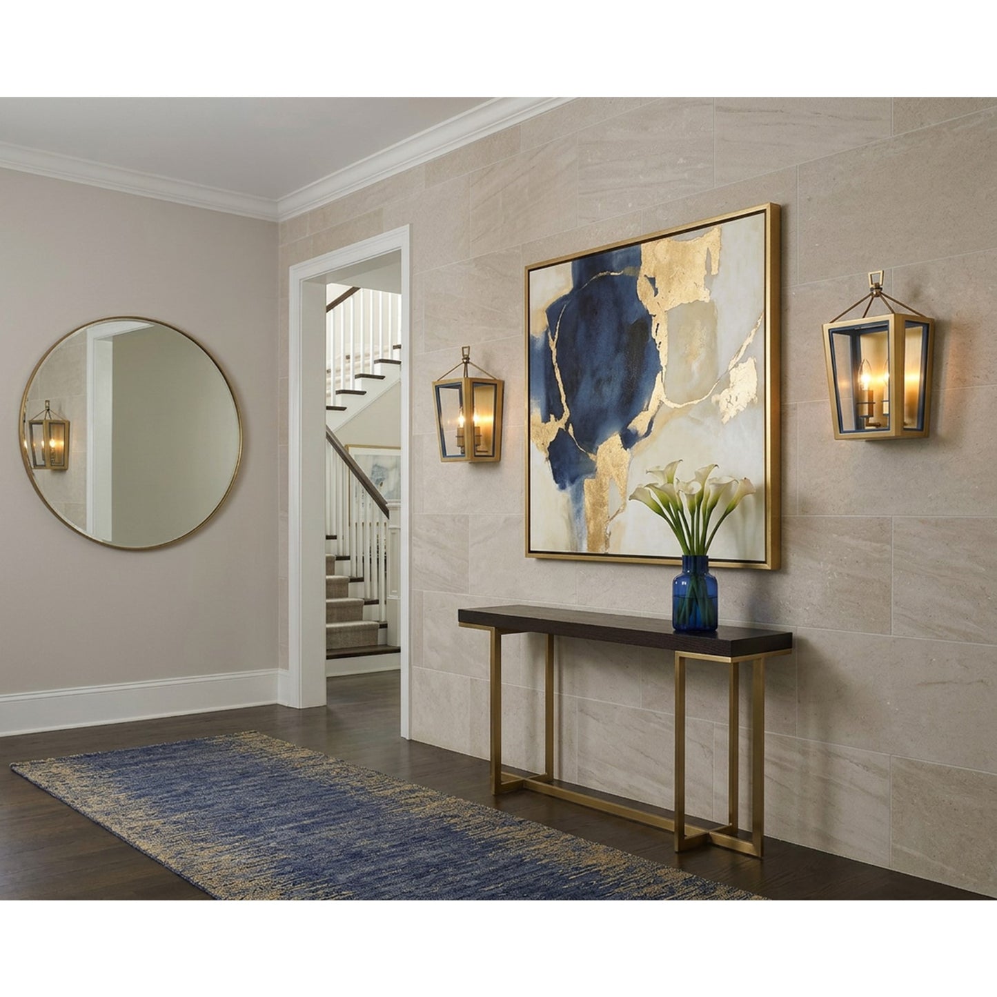 Crystorama Herrick 13in 4-Light Semi-Flush Mount | Contemporary Luxe Gold and Navy Steel with Clear Glass | Entryway & Hallway Ceiling Light | Model HRK-2500-LG-NY