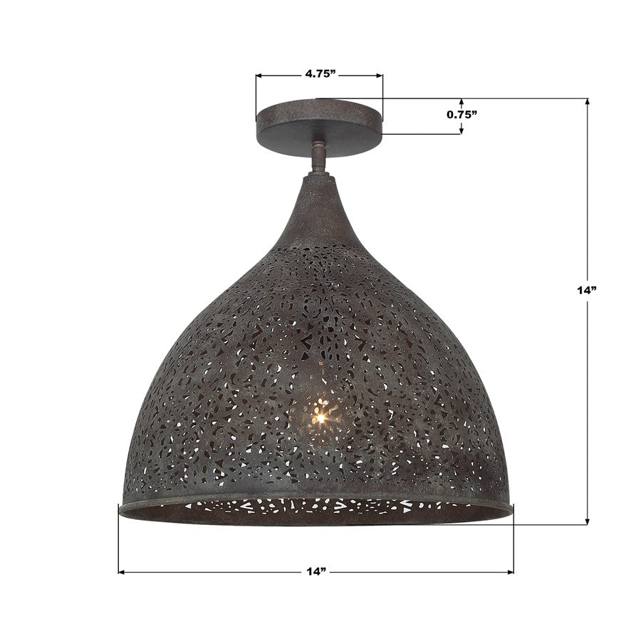 Crystorama Jasmine 1Lt 14" Semi Flush Mount, Bronze