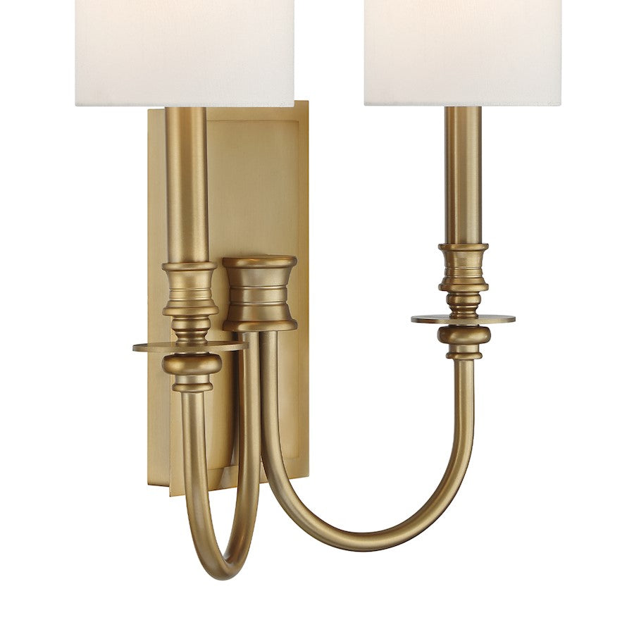 Crystorama Lloyd 2 Light Sconce, Aged Brass/White