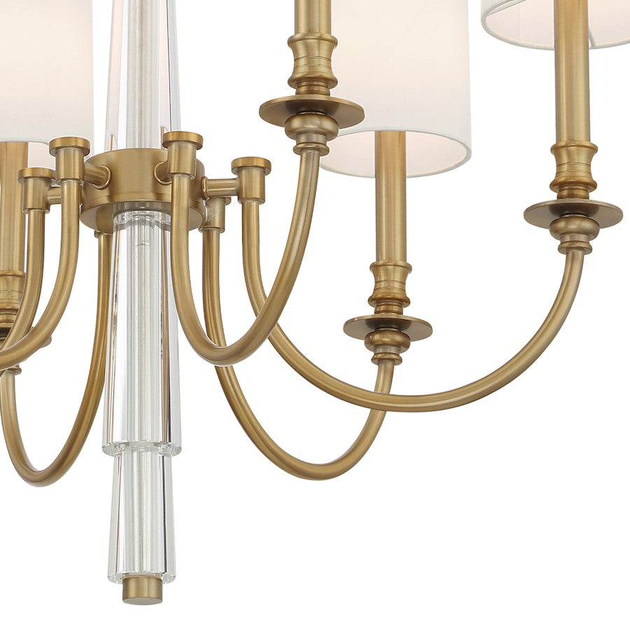 Crystorama Lloyd 6 Light Chandelier, Aged Brass/White
