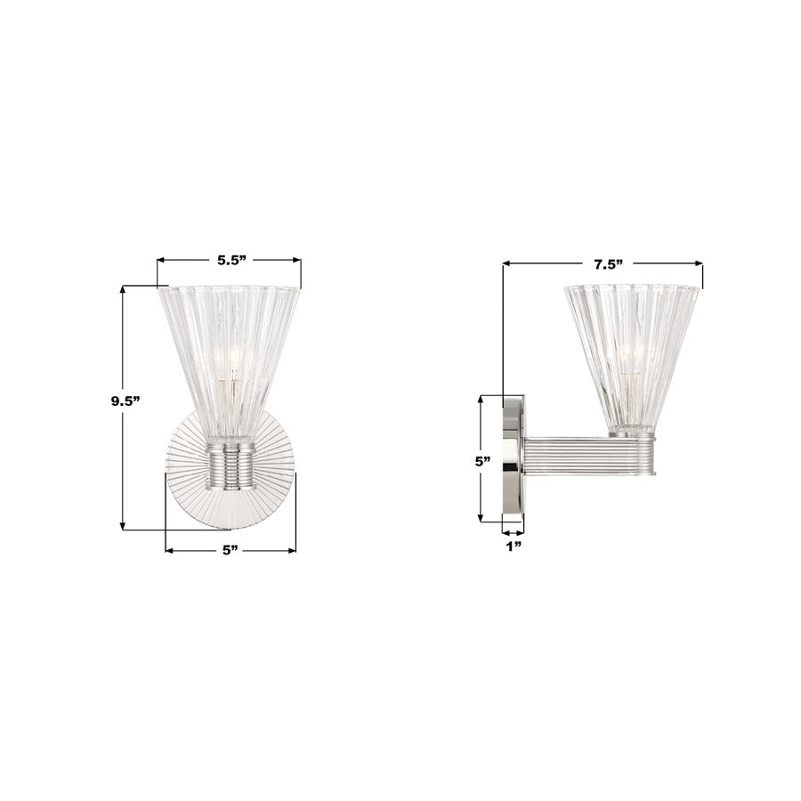 Crystorama Lotus 1 Light 5.5" Sconce, Polished Nickel/Clear
