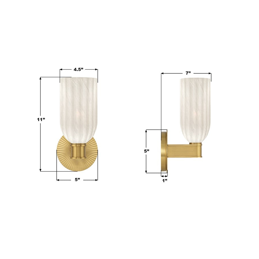 Crystorama Lotus 1 Light 5" Sconce, Luxe Gold/White