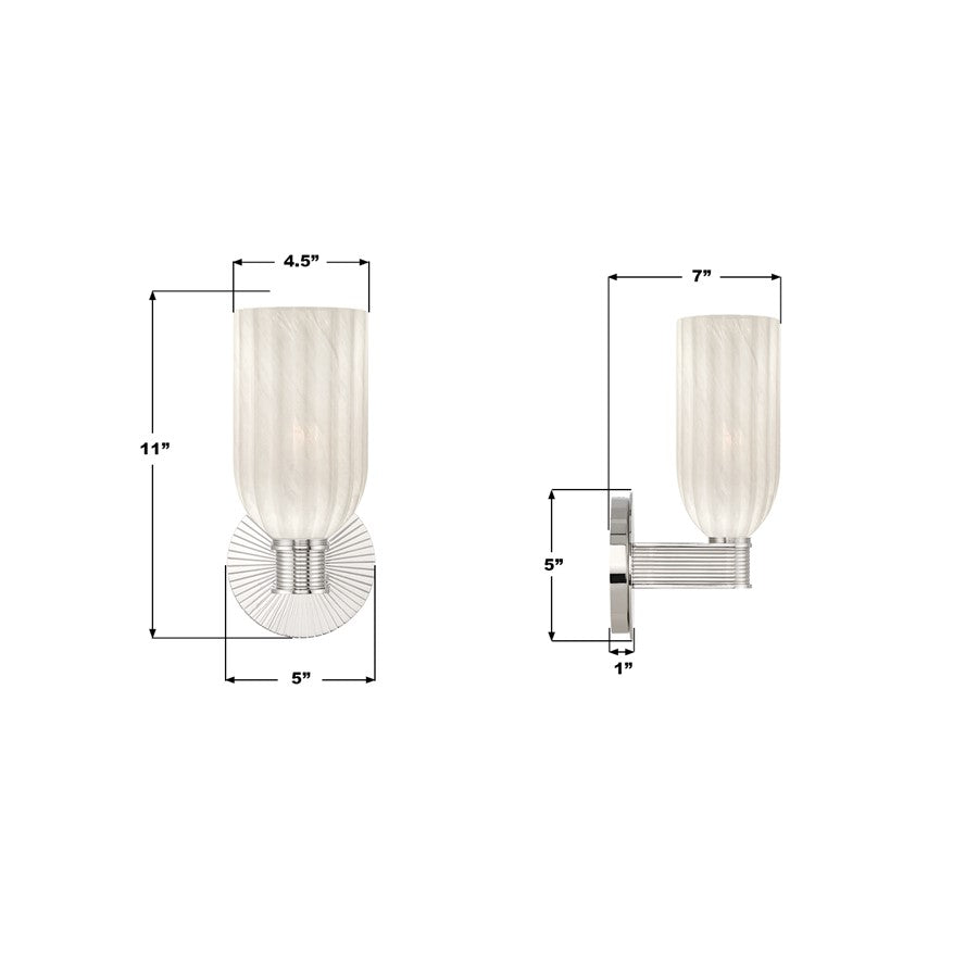 Crystorama Lotus 1 Light 5" Sconce, Polished Nickel/White