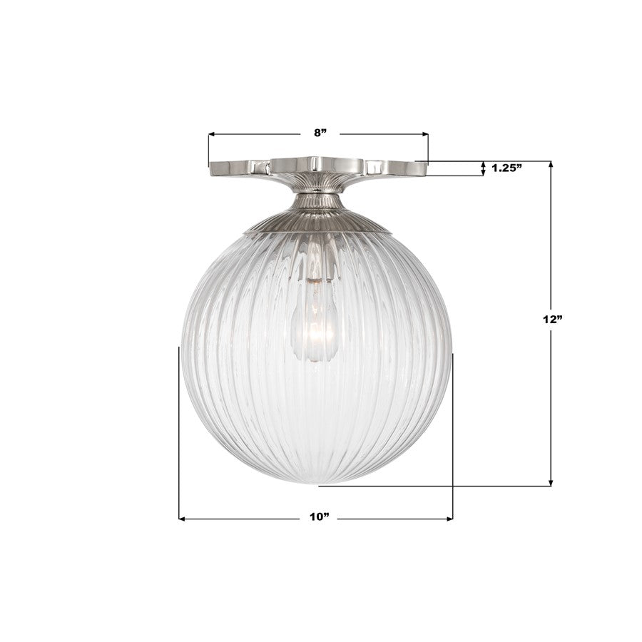 Crystorama Orly 1Lt 10" Semi Flush Mount, Polished Nickel/Clear