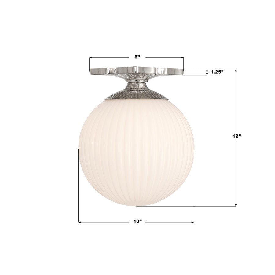 Crystorama Orly 1Lt 10" Semi Flush Mount, Polished Nickel/White