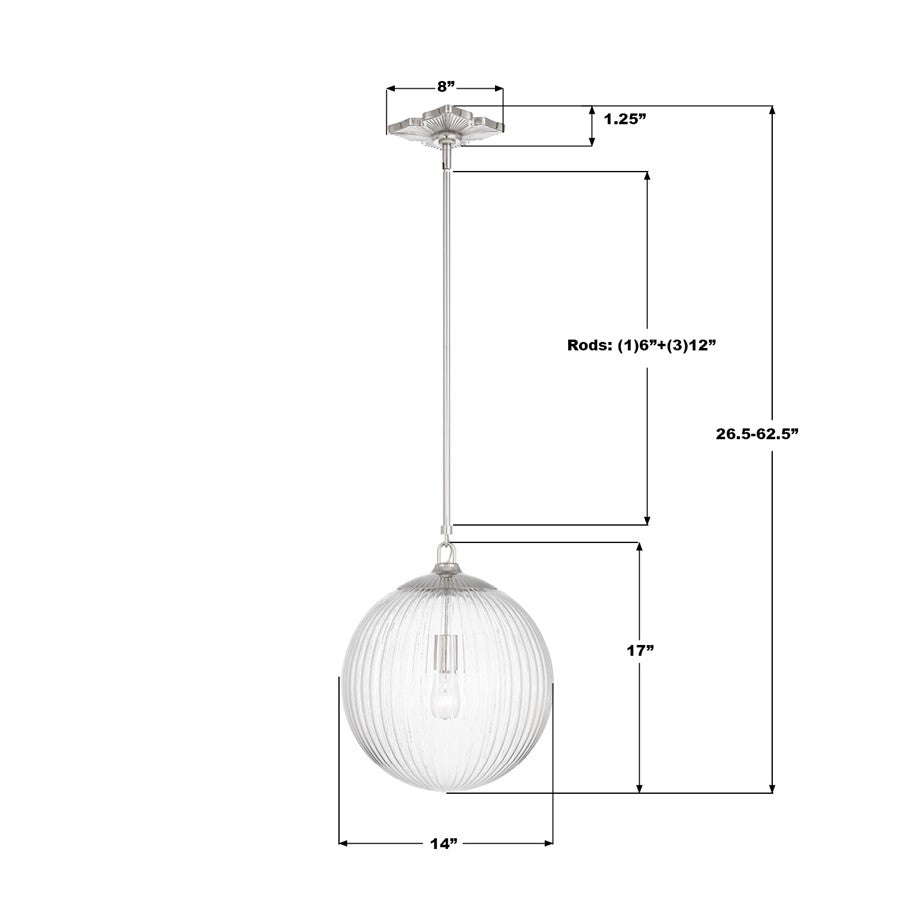 Crystorama Orly 1 Light 14" Pendant, Polished Nickel/Clear