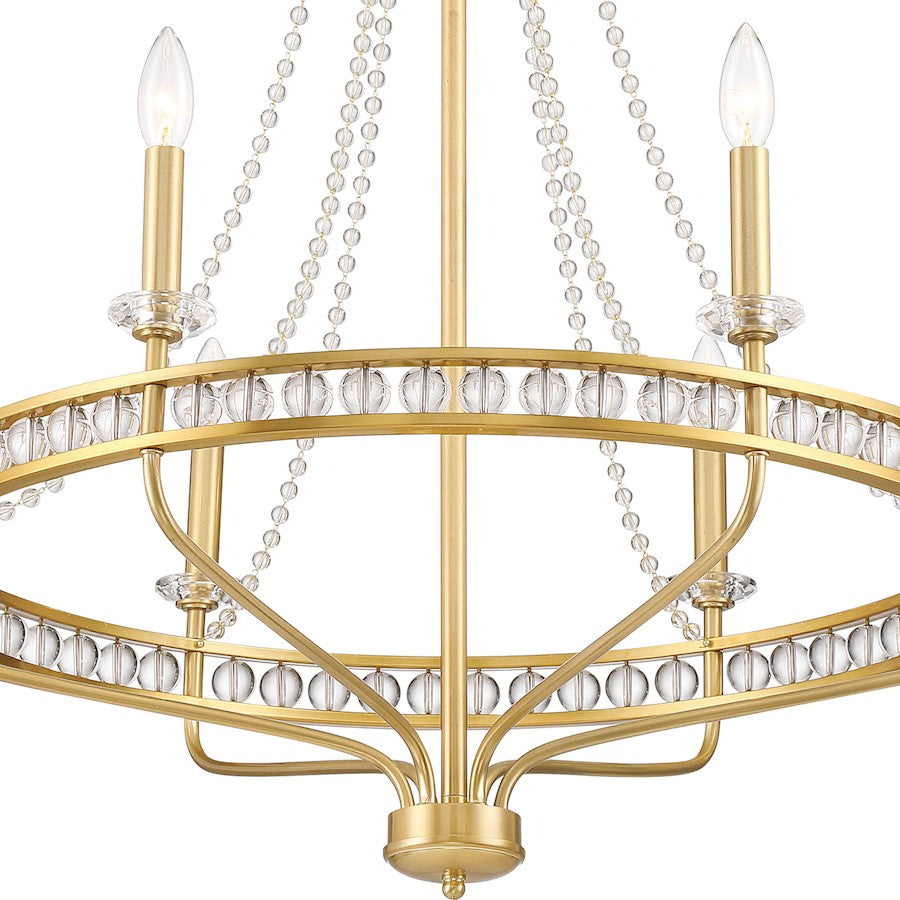Crystorama Seville 6 Light Chandelier, Aged Brass