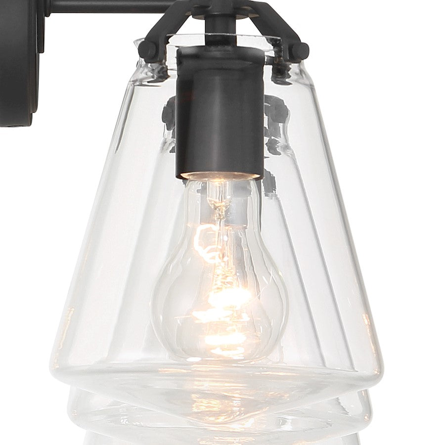 Crystorama Voss 3 Light Bath Light, Matte Black/Clear