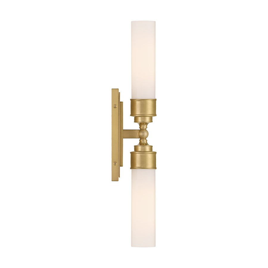 Crystorama Wilcox 2 Light Sconce, Aged Brass/White