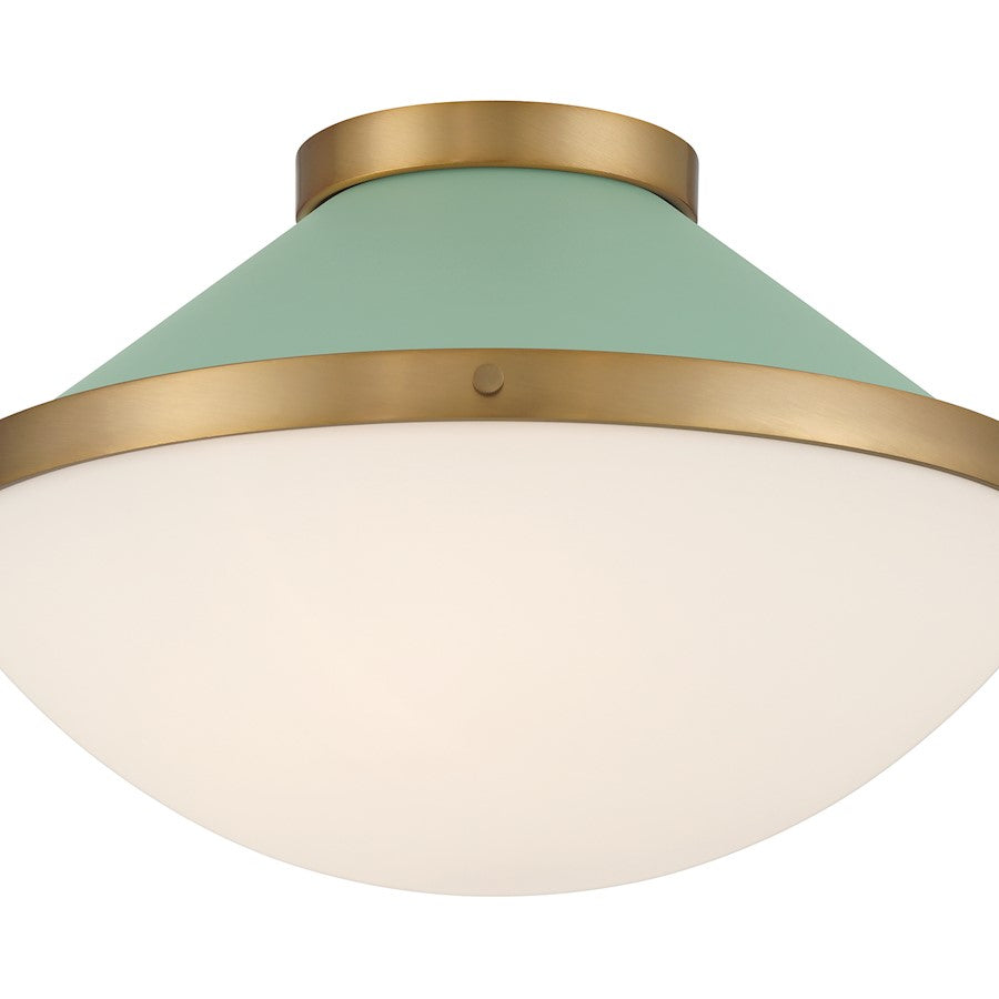 Crystorama Xander 2 Light Flush Mount, Vibrant Gold/Green/White