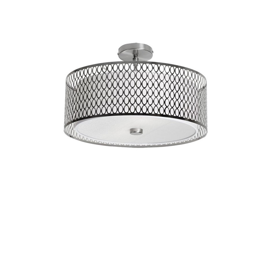Dainolite 17in 3-Light Flush Mount | Modern Satin Chrome and White Fabric | Bedroom & Hallway Ceiling Light | 17 x 8.5 in | Model 1015-16FH-SC