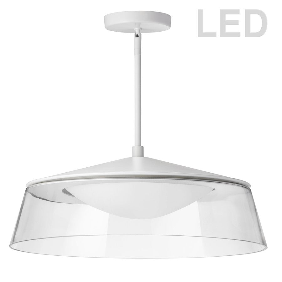 Dainolite Crawford 18in 1-Light LED Pendant | Contemporary Matte White and Clear Glass | Kitchen Island & Dining Room | Model 3145-LEDP18-CL-MW