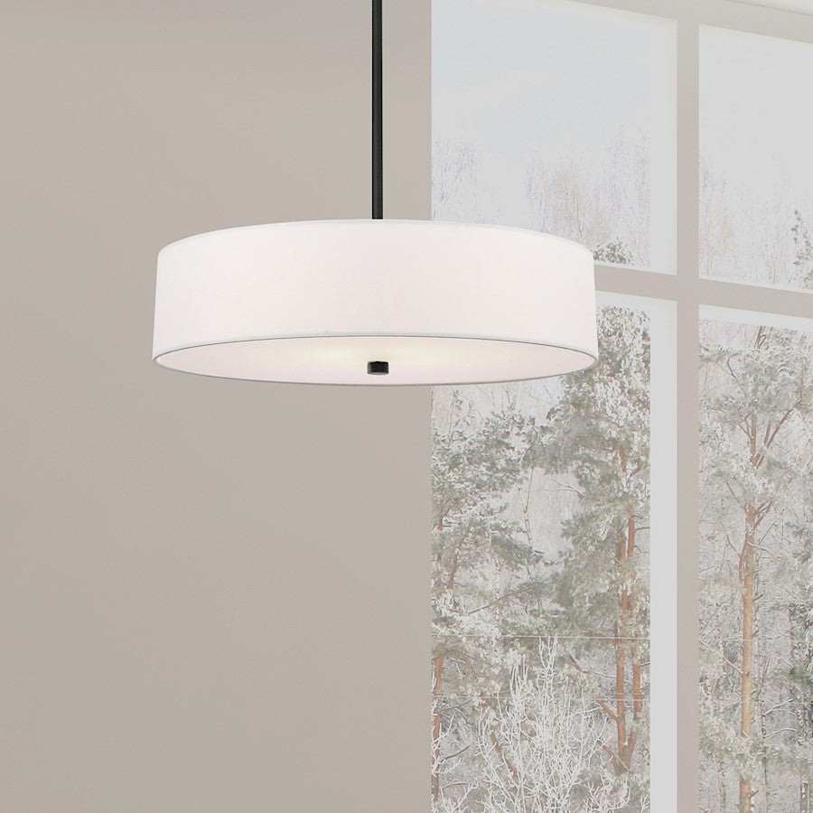 Dainolite Everly 20in 4-Light Pendant | Transitional Matte Black and White Fabric Drum | Kitchen Island & Dining Room | Model 571-204P-MB-WH