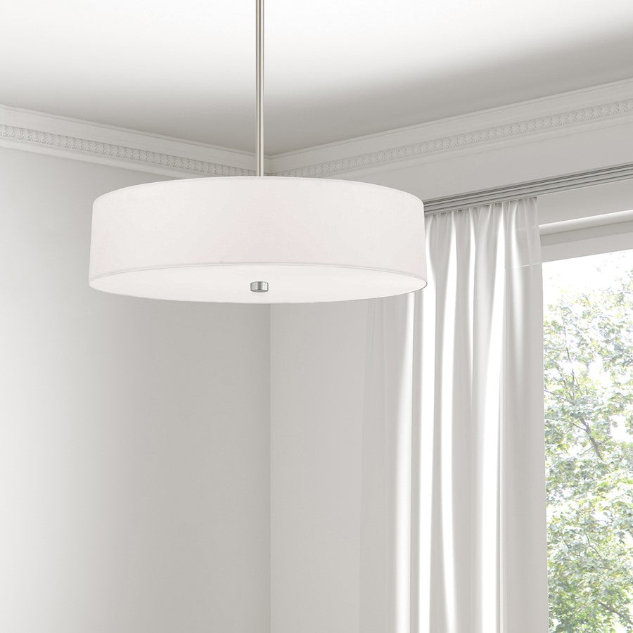 Dainolite Everly 20in 4-Light Pendant | Transitional White and Satin Chrome Fabric Shade | Kitchen Island & Dining Room | Model 571-204P-SC-WH