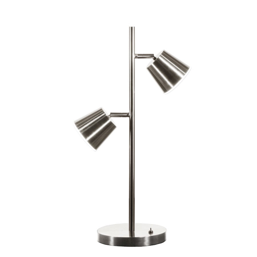 Dainolite Modern 2-Light 10W LED Table Lamp | Satin Chrome Steel and Matte Black Shade | Bedroom & Office Desk Light | 9 x 9 x 20 in | Model 624LEDT-SC