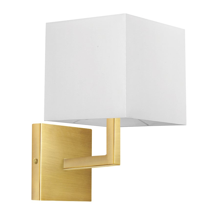 Dainolite Lucas 1-Light Wall Sconce | Modern Aged Brass and White Fabric Shade | Bathroom & Hallway Accent | Model 77-1W-AGB-WH