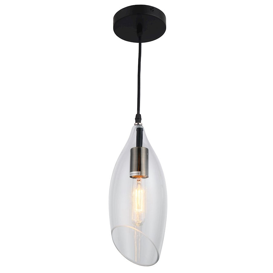 Dainolite Abba 5in 1-Light Pendant | Black Painted and Clear Glass | Kitchen Island & Dining Room | 5 x 5 x 12 in | Model ABB-61P-CL