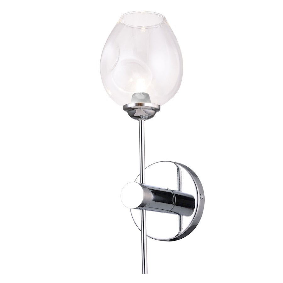 Dainolite Abii 1-Light Wall Sconce | Transitional Polished Chrome and Clear Glass | Bathroom & Hallway Accent Light | 5 x 5 x 15 in | Model ABI-141W-PC