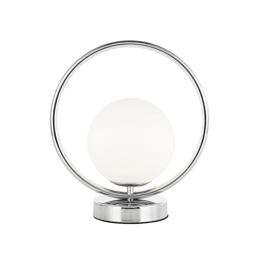 Dainolite Adrienna 1-Light Table Lamp | Modern Polished Chrome and White Glass | Bedroom & Office Desk | 10 x 6 x 11 in | Model ADR-101T-PC