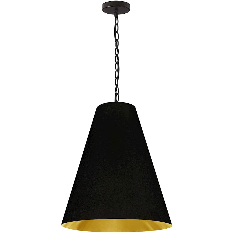 Dainolite Anaya 20in 1-Light Pendant | Transitional Matte Black Fabric and Gold Accent | Kitchen Island & Dining Room | 20 x 20 x 18 | Model ANA-M-MB-698