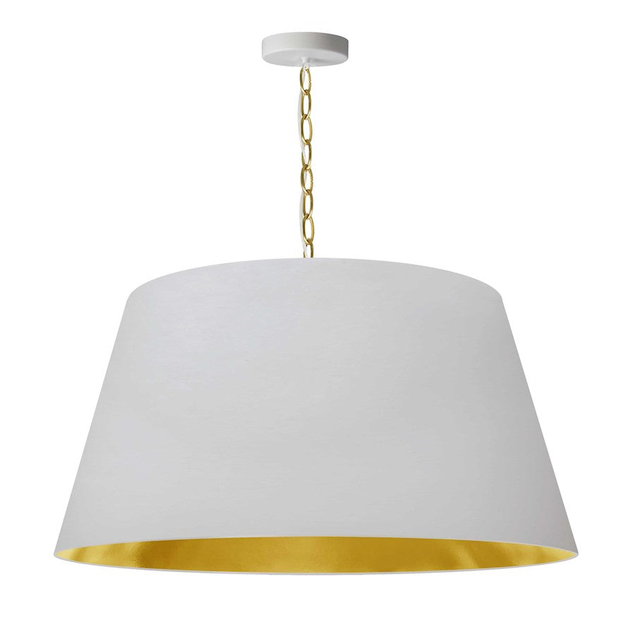 Dainolite Brynn 26in 1-Light Pendant | Transitional White and Aged Brass with Gold Fabric Shade | Kitchen Island & Dining Room | Model BRY-L-AGB-692
