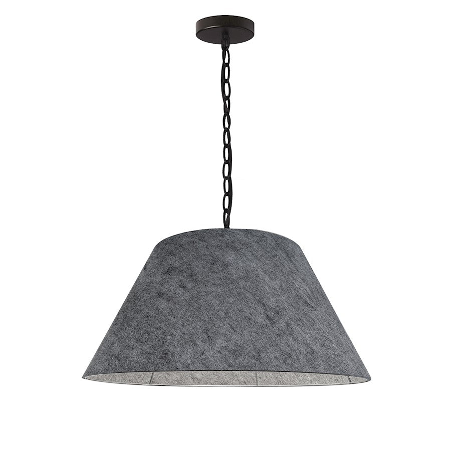 Dainolite Brynn 15in 1-Light Pendant | Transitional Grey Felt and Matte Black Metal | Kitchen Island & Dining Room | 15 x 15 x 10 in | Model BRY-M-BK-500