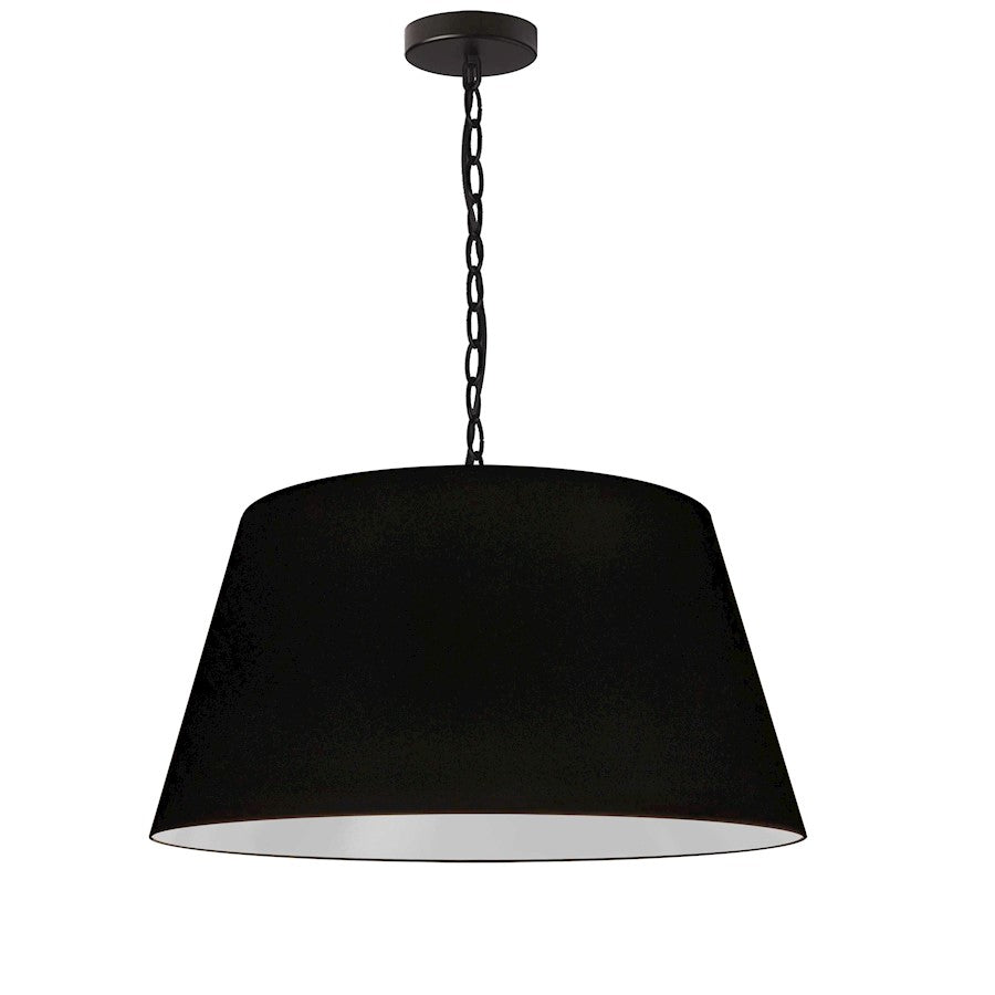 Dainolite Brynn 20in 1-Light Pendant | Transitional Black Metal and Silver Fabric Drum Shade | Kitchen Island & Dining Room | 20 x 20 | Model BRY-M-BK-797