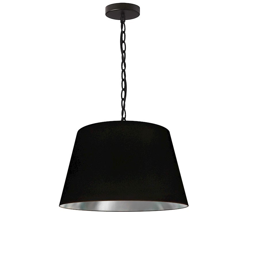 Dainolite Brynn 14in 1-Light Pendant | Transitional Black Metal and Silver Fabric | Dining Room & Kitchen Island | 14 x 14 x 7 in | Model BRY-S-BK-697