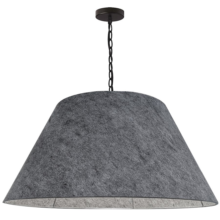 Dainolite Brynn 32in 1-Light Pendant | Transitional Grey Felt and Matte Black Metal | Kitchen Island & Dining Room | 32 x 32 x 16 in | Model BRY-XL-BK-500